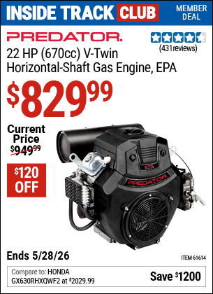 www.hfqpdb.com - PREDATOR 22 HP (670CC) V-TWIN HORIZONTAL-SHAFT GAS ENGINE, EPA Lot No. 61614