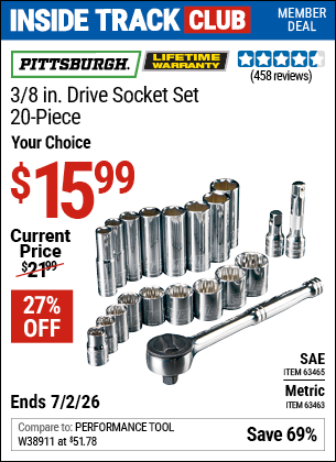 www.hfqpdb.com - PITTSBURGH 3/8 IN. DRIVE SOCKET SET, 20-PIECE Lot No. 63465/63463