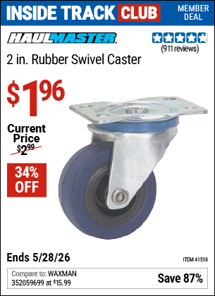 www.hfqpdb.com - HAUL-MASTER 2 IN. RUBBER SWIVEL CASTER Lot No. 41518