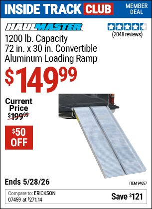 www.hfqpdb.com - HAUL-MASTER 1200 LB. CAPACITY, 72 IN. X 30 IN. CONVERTIBLE ALUMINUM LOADING RAMP Lot No. 94057