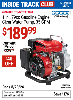 www.hfqpdb.com - PREDATOR 1 IN., 79CC GASOLINE ENGINE CLEAR WATER PUMP, 35 GPM Lot No. 63404/56161