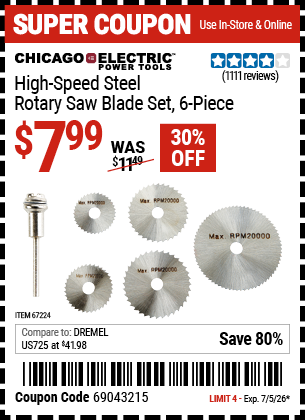 www.hfqpdb.com - CHICAGO ELECTRIC POWER TOOLS HIGH-SPEED STEEL ROTARY SAW BLADE SET, 6-PIECE Lot No. 67224