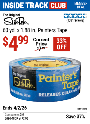 www.hfqpdb.com - STIKTEK 60 YD. X 1.88 IN. PAINTERS TAPE Lot No. 63243