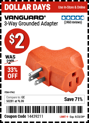 www.hfqpdb.com - VANGUARD 3-WAY GROUNDED ADAPTER Lot No. 47962