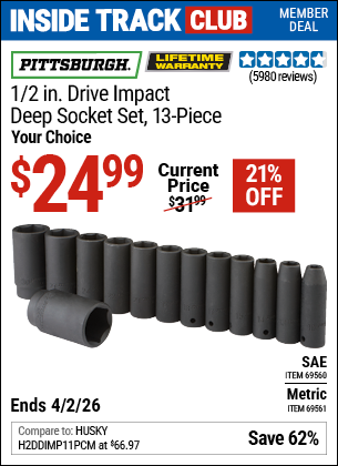 www.hfqpdb.com - PITTSBURGH 1/2 IN. DRIVE IMPACT DEEP SOCKET SET, 13-PIECE Lot No. 61902/61903
