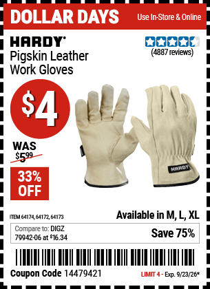 www.hfqpdb.com - HARDY PIGSKIN LEATHER WORK GLOVES Lot No. 64172/64173/57387/64174/57386