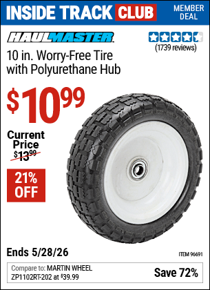 www.hfqpdb.com - HAUL-MASTER 10 IN. WORRY-FREE TIRE WITH POLYURETHANE HUB Lot No. 96691