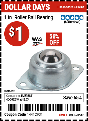 www.hfqpdb.com - 1 IN. ROLLER BALL BEARING Lot No. 67060