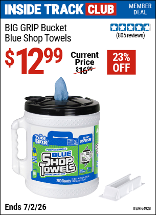 www.hfqpdb.com - TOOLBOX BIG GRIP BUCKET BLUE SHOP TOWELS Lot No. 64928