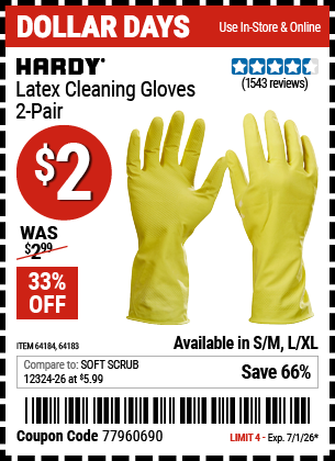 www.hfqpdb.com - HARDY LATEX CLEANING GLOVES, 2-PAIR Lot No. 64183/64184