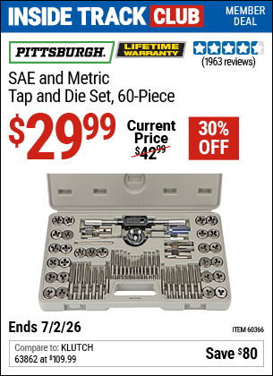 www.hfqpdb.com - PITTSBURGH SAE AND METRIC TAP AND DIE SET, 60-PIECE Lot No. 60366
