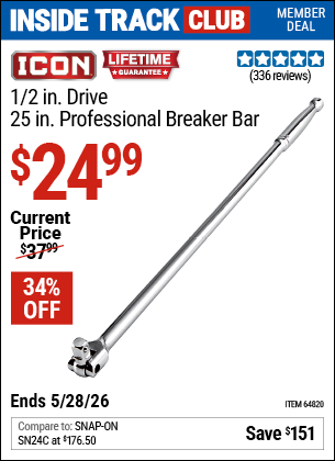www.hfqpdb.com - ICON 1/2 IN. DRIVE, 25 IN. PROFESSIONAL BREAKER BAR Lot No. 64820