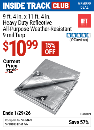 www.hfqpdb.com - HFT 9 FT. 4 IN. X 11 FT. 4 IN. HEAVY DUTY REFLECTIVE ALL-PURPOSE WEATHER-RESISTANT 9 MIL TARP Lot No. 30874