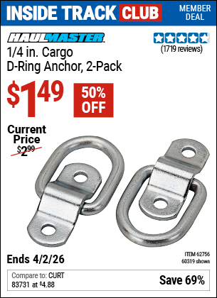 www.hfqpdb.com - HAUL-MASTER 1/4 IN. CARGO D-RING ANCHOR, 2-PACK Lot No. 60319/62756
