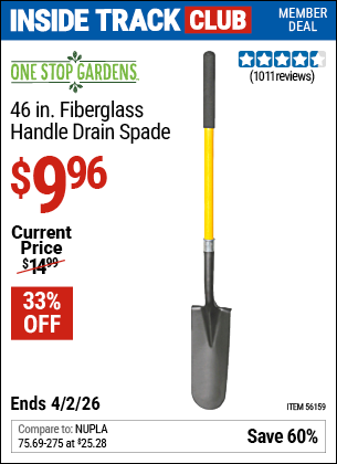 www.hfqpdb.com - ONE STOP GARDENS 46 IN. FIBERGLASS HANDLE DRAIN SPADE Lot No. 56159