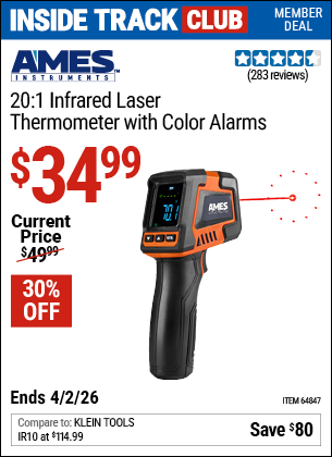 www.hfqpdb.com - AMES INSTRUMENTS 20:1 INFRARED LASER THERMOMETER WITH COLOR ALARMS Lot No. 64847