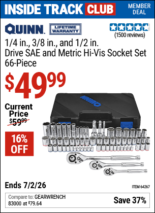 www.hfqpdb.com - QUINN 1/4 IN., 3/8 IN., AND 1/2 IN. DRIVE SAE AND METRIC HI-VIS SOCKET SET, 66-PIECE Lot No. 64267