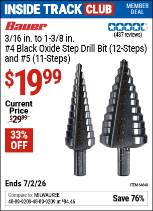 www.hfqpdb.com - BAUER 3/16 IN. TO 1-3/8 IN. #4 BLACK OXIDE STEP DRILL BIT (12-STEPS) AND #5 (11-STEPS) Lot No. 64648