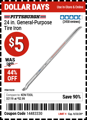 www.hfqpdb.com - PITTSBURGH 24 IN. GENERAL-PURPOSE TIRE IRON Lot No. 93230