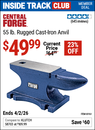 www.hfqpdb.com - CENTRAL FORGE 55 LB. RUGGED CAST-IRON ANVIL Lot No. 69161