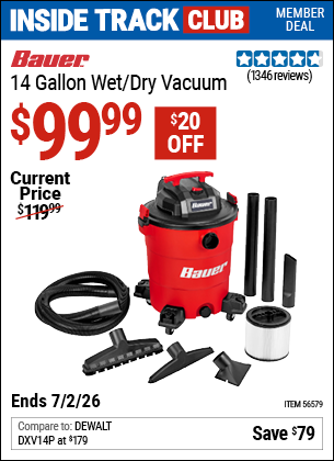 www.hfqpdb.com - BAUER 14 GALLON WET/DRY VACUUM Lot No. 56579