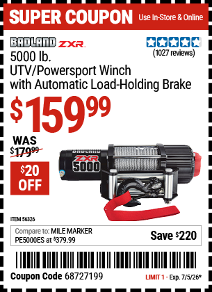 www.hfqpdb.com - BADLAND ZXR 5000 LB. UTV/POWERSPORT WINCH WITH AUTOMATIC LOAD-HOLDING BRAKE Lot No. 56326/56530