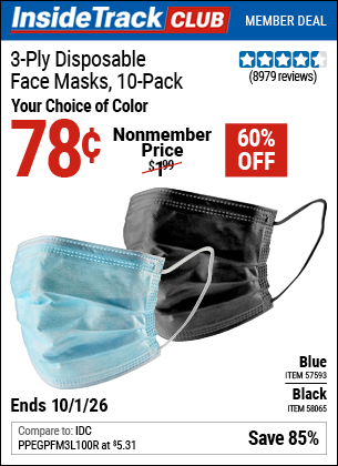 www.hfqpdb.com - 3-PLY DISPOSABLE FACE MASKS, 10-PACK Lot No. 57593/58065
