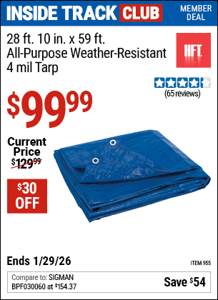 www.hfqpdb.com - HFT 28 FT. 10 IN. X 59 FT. BLUE ALL-PURPOSE WEATHER-RESISTANT 4 MIL TARP Lot No. 955