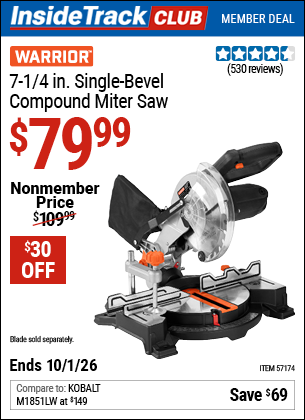 www.hfqpdb.com - WARRIOR 7-1/4 IN. SINGLE-BEVEL COMPOUND MITER SAW Lot No. 57174