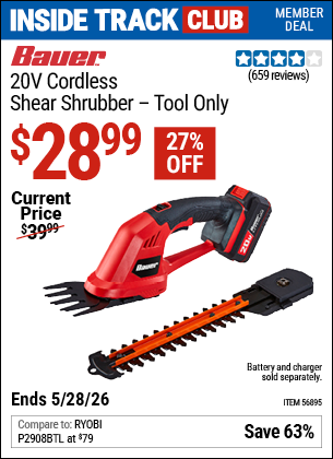 www.hfqpdb.com - BAUER 20V CORDLESS SHEAR SHRUBBER &ndash; TOOL ONLY Lot No. 56895