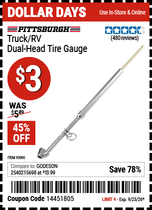 www.hfqpdb.com - PITTSBURGH TRUCK/RV DUAL-HEAD TIRE GAUGE Lot No. 93905