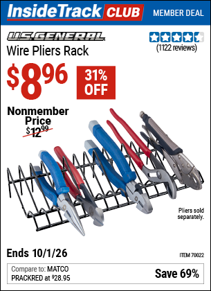 www.hfqpdb.com - U.S. GENERAL WIRE PLIERS RACK Lot No. 70022