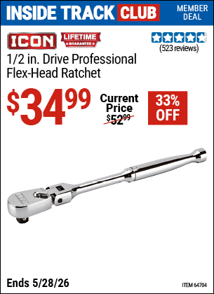 www.hfqpdb.com - ICON 1/2 IN. DRIVE PROFESSIONAL FLEX-HEAD RATCHET Lot No. 64704