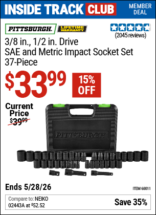 www.hfqpdb.com - PITTSBURGH 3/8 IN., 1/2 IN. DRIVE SAE AND METRIC IMPACT SOCKET SET, 37-PIECE Lot No. 68011