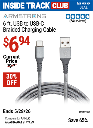 www.hfqpdb.com - ARMSTRONG 6 FT. USB TO USB-C BRAIDED CHARGING CABLE Lot No. 57490