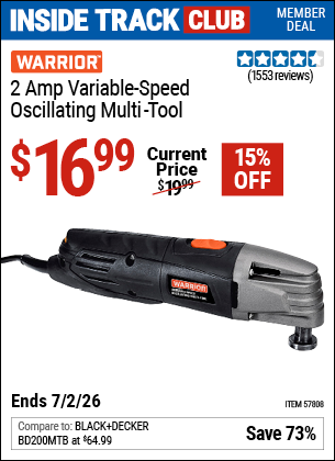 www.hfqpdb.com - WARRIOR 2 AMP VARIABLE-SPEED OSCILLATING MULTI-TOOL Lot No. 57808