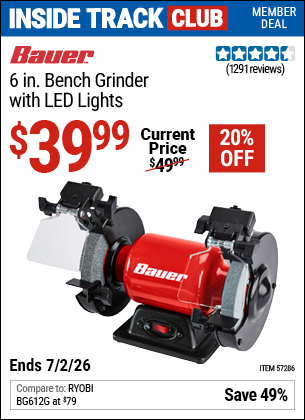 www.hfqpdb.com - BAUER 6 IN. BENCH GRINDER WITH LED LIGHTS Lot No. 57286