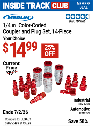 www.hfqpdb.com - MERLIN 1/4 IN. COLOR-CODED COUPLER AND PLUG SET, 14-PIECE Lot No. 57628/57629