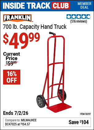 www.hfqpdb.com - FRANKLIN 700 LB. CAPACITY HAND TRUCK Lot No. 58297