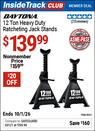 www.hfqpdb.com - DAYTONA 12 TON HEAVY DUTY RATCHETING JACK STANDS, BLACK Lot No. 58341