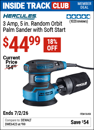 www.hfqpdb.com - HERCULES 3 AMP, 5 IN. RANDOM ORBIT PALM SANDER WITH SOFT START Lot No. 56458