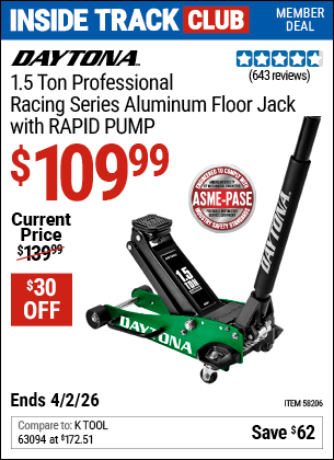 www.hfqpdb.com - DAYTONA 1.5 TON PROFESSIONAL RACING SERIES ALUMINUM FLOOR JACK WITH RAPID PUMP Lot No. 58206