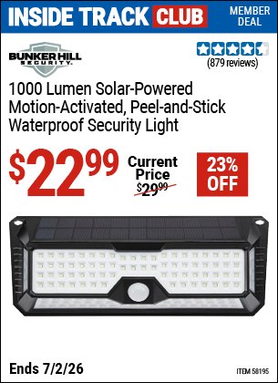 www.hfqpdb.com - BUNKER HILL SECURITY 1000 LUMEN SOLAR-POWERED, MOTION-ACTIVATED, PEEL-AND-STICK, WATERPROOF SECURITY LIGHT Lot No. 58195