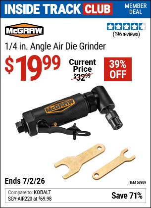 www.hfqpdb.com - MCGRAW 1/4 IN. ANGLE AIR DIE GRINDER Lot No. 58909