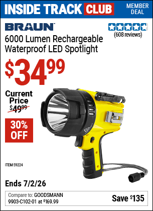 www.hfqpdb.com - BRAUN 6000 LUMEN RECHARGEABLE WATERPROOF LED SPOTLIGHT Lot No. 59224