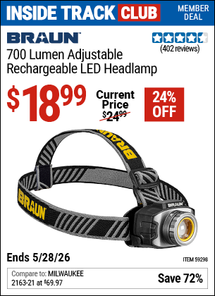 www.hfqpdb.com - BRAUN 700 LUMEN ADJUSTABLE RECHARGEABLE LED HEADLAMP Lot No. 59298