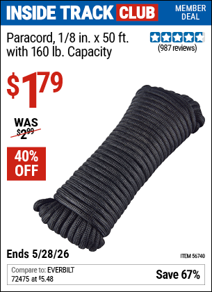 www.hfqpdb.com - PARACORD, 1/8 IN. X 50 FT. WITH 160 LB. CAPACITY Lot No. 56740