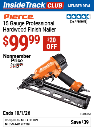 www.hfqpdb.com - PIERCE 15 GAUGE PROFESSIONAL HARDWOOD FINISH NAILER Lot No. 64252