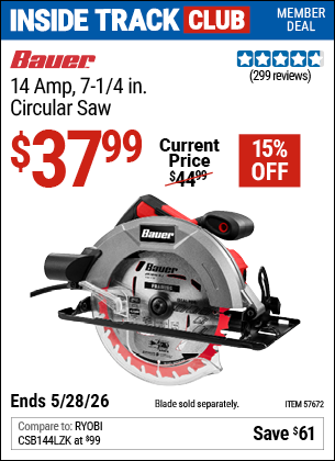 www.hfqpdb.com - BAUER 14 AMP, 7-1/4 IN. CIRCULAR SAW Lot No. 57672