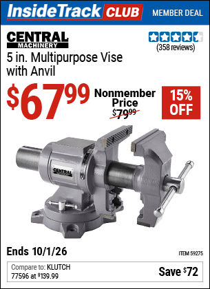 www.hfqpdb.com - CENTRAL MACHINERY 5 IN. MULTIPURPOSE VISE WITH ANVIL Lot No. 59275